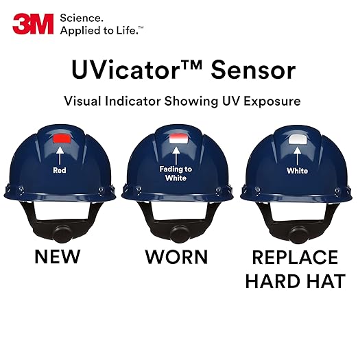 3M Hard Hat SecureFit H-710SFR-UV, Navy Blue, Non-Vented Cap Style Safety Helmet with Uvicator Sensor, 4-Point Pressure Diffusion Ratchet Suspension, ANSI Z87.1