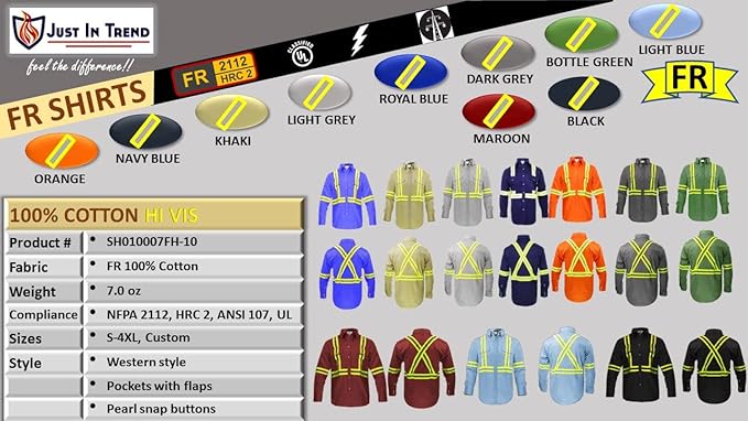Flame Resistant High Visibility Hi Vis FR Shirt - 100% C - 7 oz
