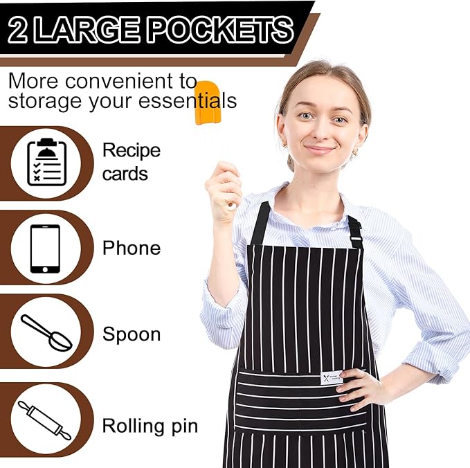 Janmercy 24 Pcs Aprons for Women Men with 2 Pockets Linen Cooking Kitchen Apron Adjustable Bib Chef Apron Bulk Aprons Unisex