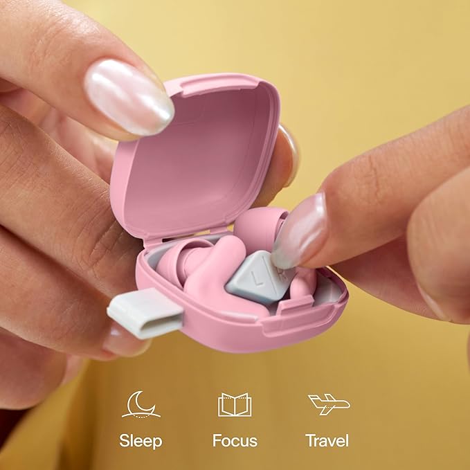 Alpine Silence Earplugs for Sleep, Focus & Travel - V-Shape Snug Fit & Soft Oval Tips – 4 Sizes XS/S/M/L - Comfortable, Reusable Hearing Protection - 22dB – Pink
