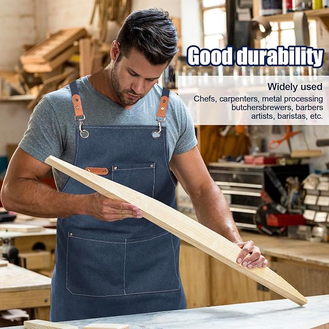 4PCS Chef Aprons - Waterdrop Resistant Cotton Canvas Cross Back Adjustable Aprons for Men and Women