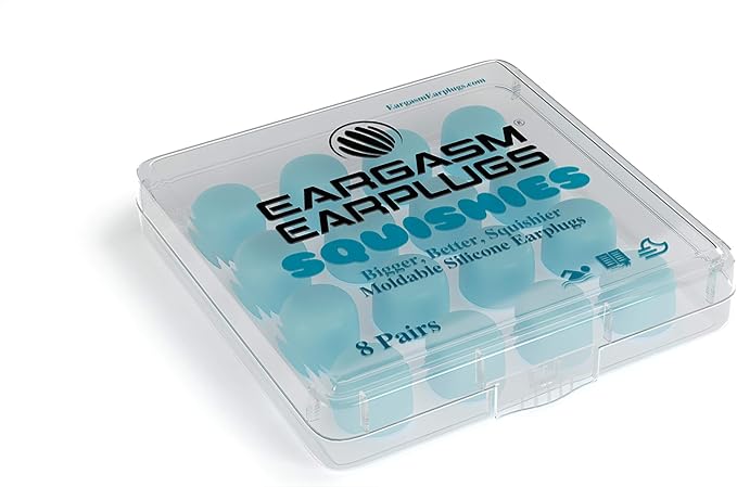 Eargasm Squishies - Blue Moldable Multipurpose Noise Reduction Noise Cancelling Waterproof Airtight Ear-Plugs for Sleeping, Snoring, Working, Studying, Swimming and More - Storage Case Included