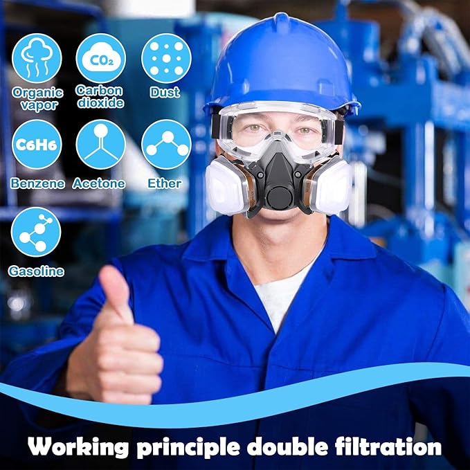 Reusable Face Cover Set for Painting,Gas, Dust, Machine Polishing, Organic Vapors with Filter Cotton for Staining,Car Spraying,Sanding &Cutting, DIY and Other Work Protection