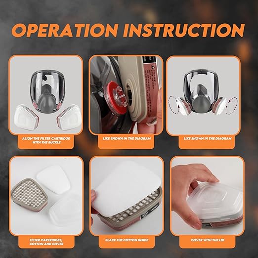 Full Face Respirator Mask with Filters: 6800 Gas Mask with 6001 & 2097 Filter Reusable Organic Vapor Mask Against Fumes Gases Dust for Painting Epoxy Resin Welding Construction Emergency Polishing