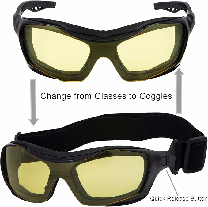 WYND Blocker Motorcycle Riding Glasses Extreme Sports Wrap Sunglasses (Black/Yellow)