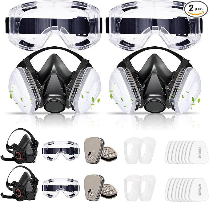 2 Set Half/Full Face Respirator Mask with Activated Carbon Filter, Chemical Paint Respirators Against Gases,Dust,Organic Vapor