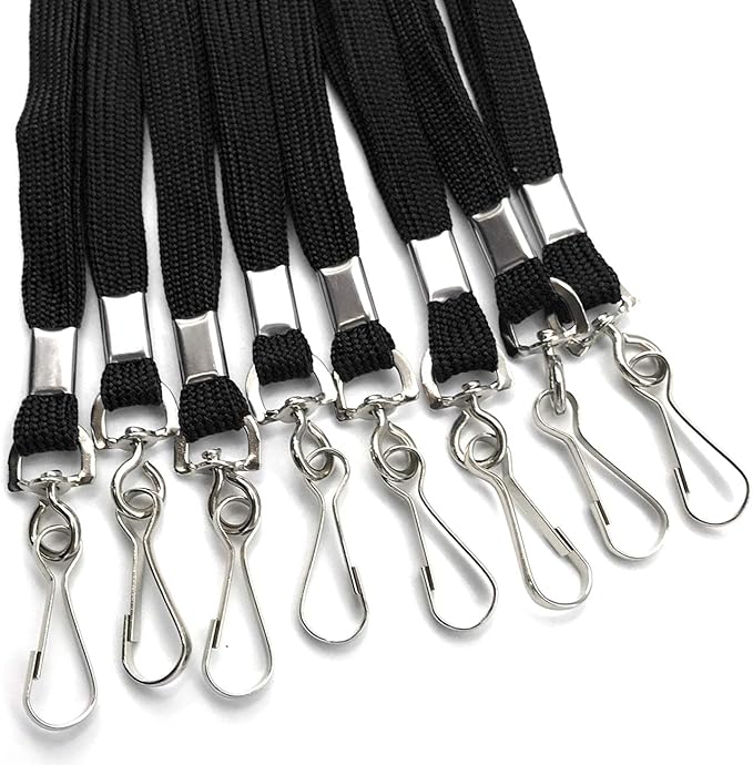 Safety Lanyards Premium Breakaway Black Lanyard Comfortable Neck Straps Lanyards Swivel J Hook for ID Badges 50 Pack