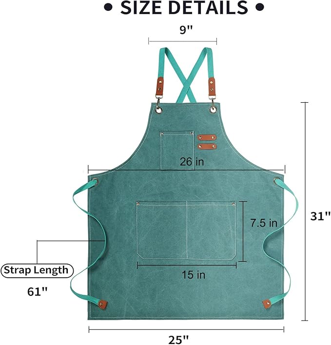 Chef Apron, Cotton Canvas Gardening Apron with Large Pockets for Men and Women,Kitchen Cooking Baking Bib Heavy Duty Adjustable Garden Apron