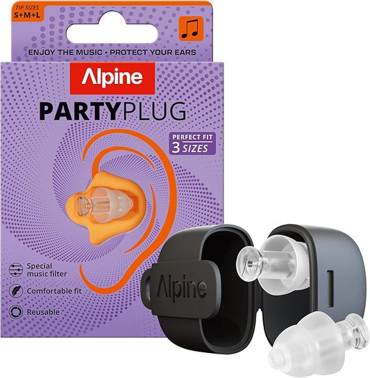 Alpine PartyPlug Concert Ear Plugs with 19dB Noise Reduction - Reusable Hearing Protection for Music Festivals, Raves & Live Events, Clear Sound Quality, Incl. 3 Tip Sizes (S/M/L), Transparent