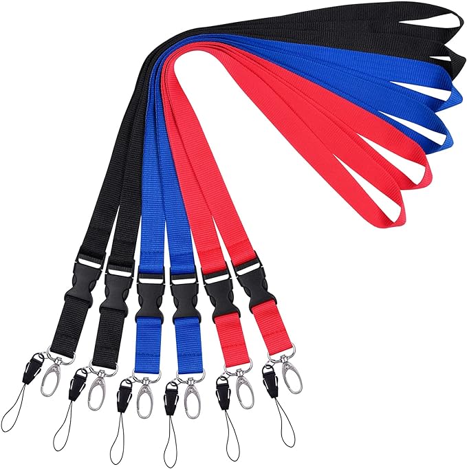 Wisdompro Office Lanyard, 6 Pack 23 inch Neck Lanyard Strap with Detachable Buckle, String Loop and Oval Clasp for Keys,Keychain, ID Badges, Phones, Card Holders, Name Tags - Black, Blue, Red