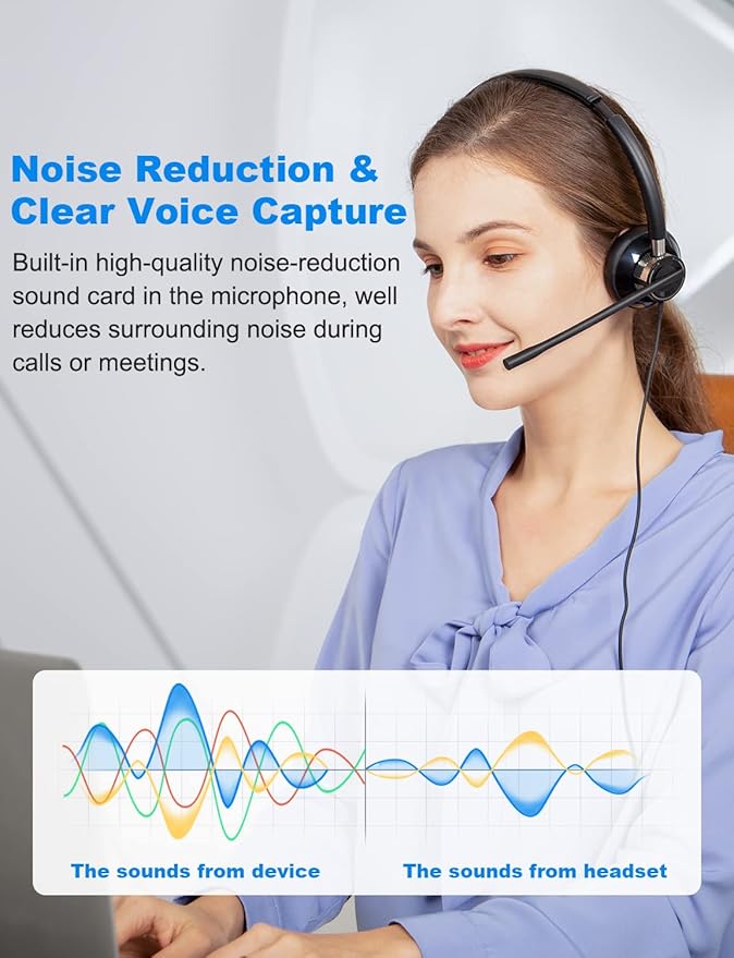 New bee USB Headset with Microphone for PC, Computer Headset with in-line Mute Volume Control Wired Headset for Laptop, Skype, Zoom, Call Center, Meetings, Webinar, Home