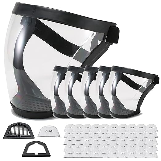 Anti-Fog Full Face Active shields Protection Visible Expression Transparent Breathable Comfortable Adults Reusable(Black, 5PCS) (JZY-0010)