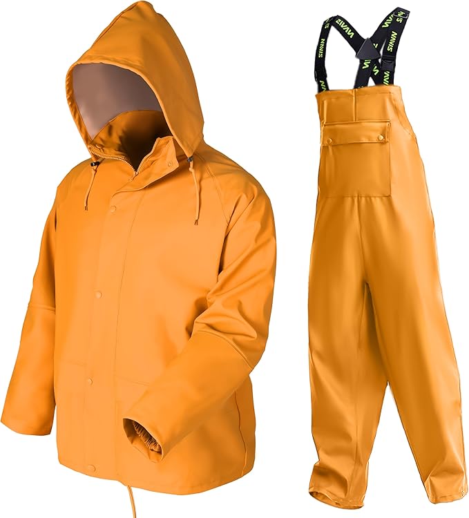 Men's Workwear PRO Rain Suit - Waterproof Jacket and Bib Pants 3-piece Set for Ultimate Safety and Comfort