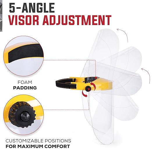 Clear Protective Face Shield Mask with Adjustable Elastic Headband, Polycarbonate Visor, Reusable & Lightweight Full Face Protection, Yellow (Pack of 2)