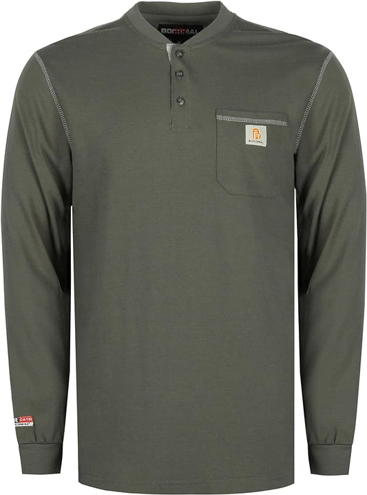 BOCOMAL FR Shirts for Men 5.5oz Lightweight Long Sleeve Work Henley Fire Resistant Shirt CAT2