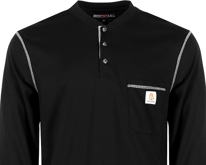 BOCOMAL FR Shirts for Men 5.5oz Lightweight Long Sleeve Work Henley Fire Resistant Shirt CAT2