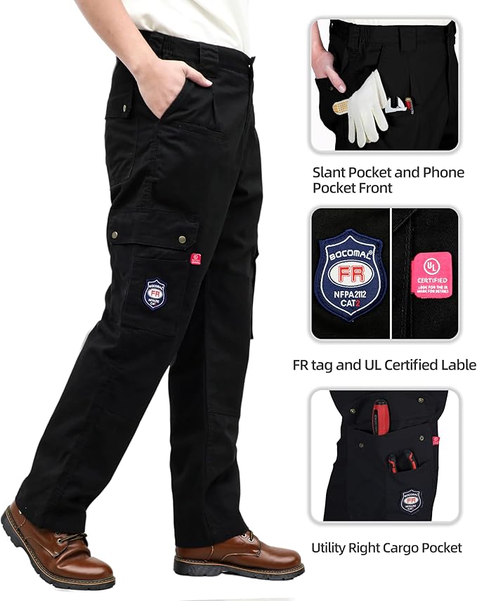 BOCOMAL FR Pants for Men Cargo Flame Resistant Pants(2112&CAT2) 100% C 7.5oz Utility Fire Resistant Pants