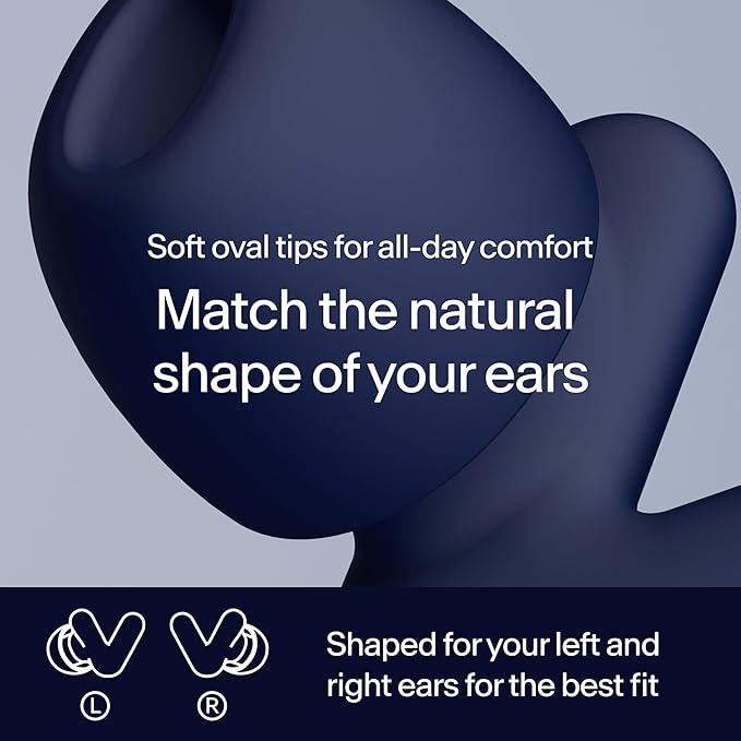Alpine Silence Earplugs for Sleep, Focus & Travel - V-Shape Fit & Soft Oval Tips – 4 Sizes XS/S/M/L - Comfortable, Reusable Hearing Protection - 22dB – Midnight Blue