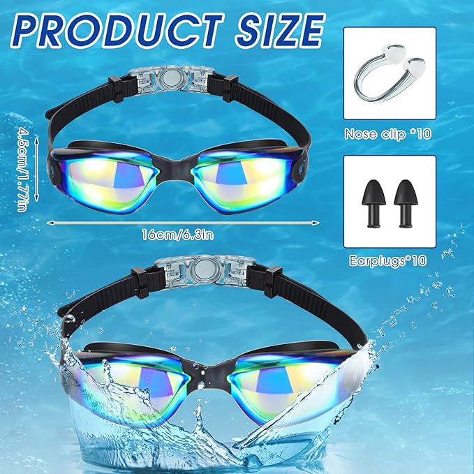 Treela 10 Pcs Swimming Goggles for Adults Pool Goggles Swim Glasses Bulk Multipack Anti Fog Silicone No Leaking