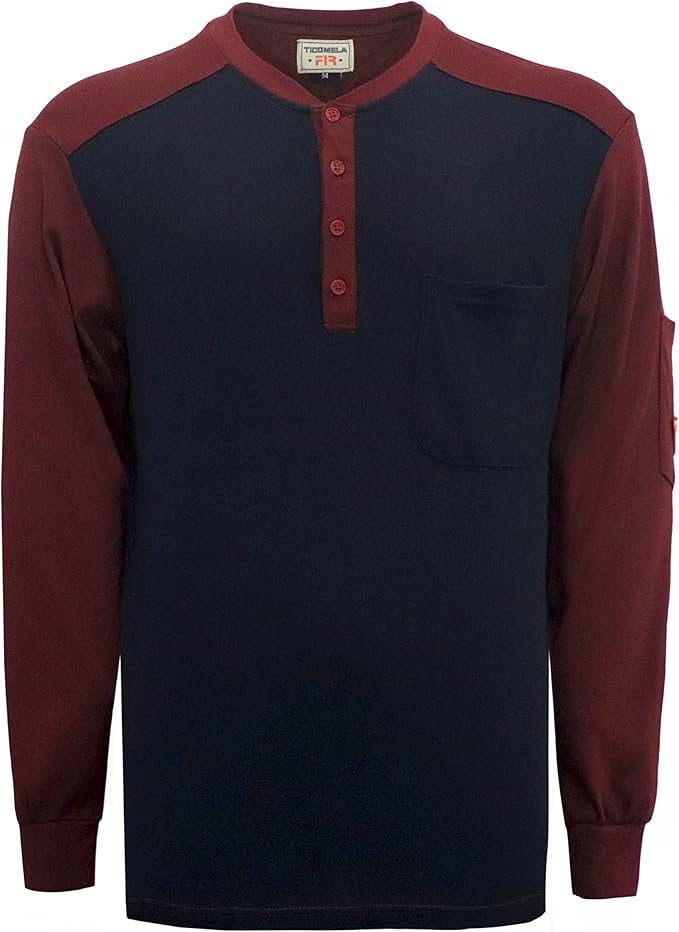 TICOMELA FR T Shirt Flame Resistant Shirt 5.5oz 100% Cotton Light Weight Workwear Men's Long Sleeve Henley Shirts