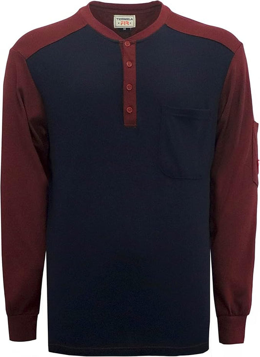 TICOMELA FR T Shirt Flame Resistant Shirt 5.5oz 100% Cotton Light Weight Workwear Men's Long Sleeve Henley Shirts