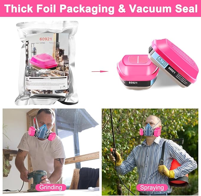 5 Pairs Respirator Cartridges 60921, Respirator Filters, Gas Mask Filter Helps Protect Against Organic Vapors, Acid Gases, Particulates, Dust