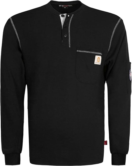 BOCOMAL FR Shirts Flame Resistant Henley Shirt NFPA2112/CAT2 7oz Men's Long Sleeve Fire Retardant Clothing