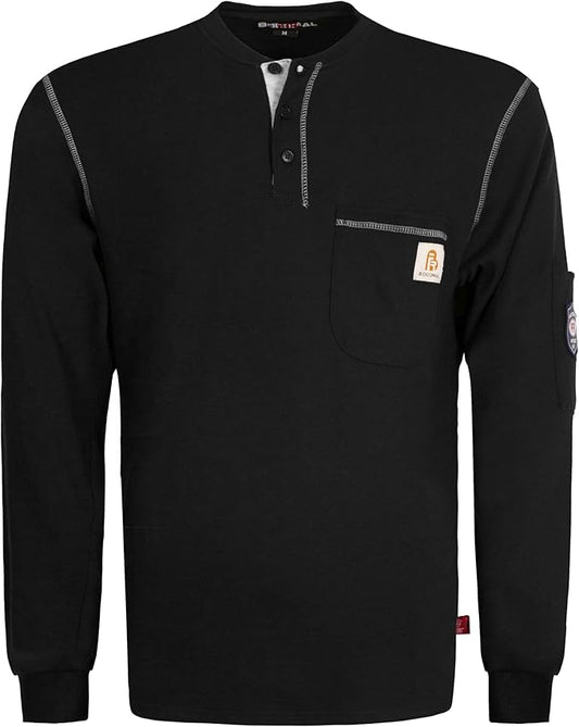 BOCOMAL FR Shirts Flame Resistant Henley Shirt NFPA2112/CAT2 7oz Men's Long Sleeve Fire Retardant Clothing