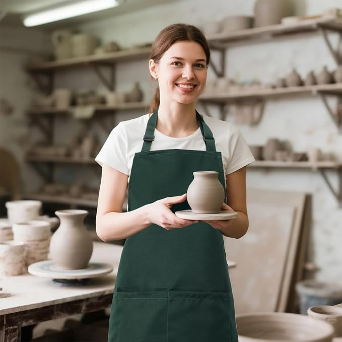 Kitchen Bib Apron for Women Men with Pockets Chef Art Aprons for Cooking Painting Pottery Ceramics