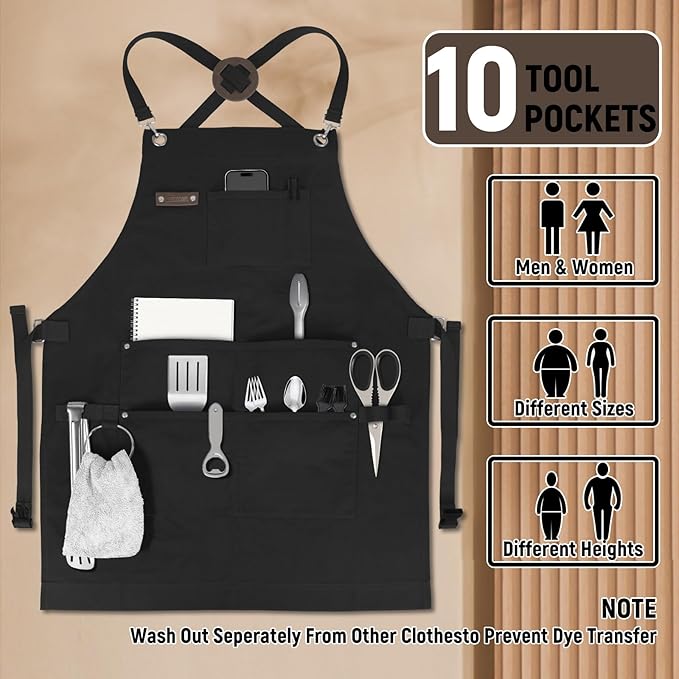 Professional Chef Apron, 100% Cotton Canvas, Perfect for Cooking, Grilling, BBQ, and Kitchen Work, Durable & Stylish