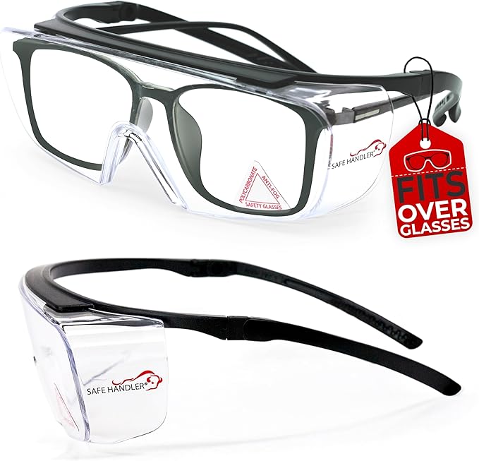 Duarte Premium Safety Glasses Over Eyeglasses; ANSI Z87.1 Impact Resistant Polycarbonate Lenses with Anti-Fog & Scratch, UV400 Protection Safety Goggles