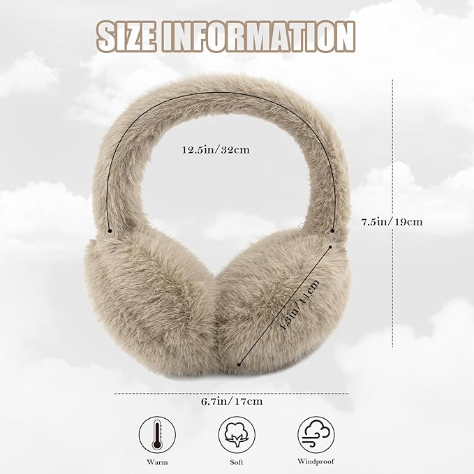 Winter Ear Muffs for Women Girls Faux Fur Cute White Earmuffs Fluffy Ear Warmers Foldable Ear Covers Outdoor