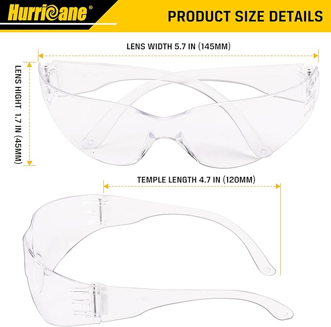 HURRICANE Clear Safety Glasses - 24 Pc Safety Goggles with Clear Lens, 98% UV380 blocking, Scratch Impact Resistance Wrap Around Eyewear for Work, Lab, Construction Use