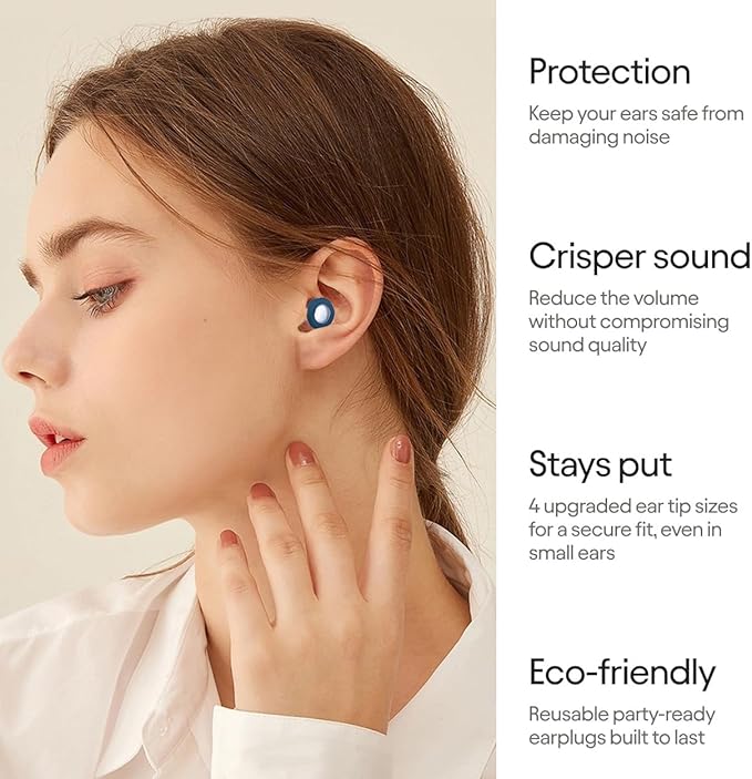 Ear Plugs for Sleeping, Reusable Soft Silicone Loop Earplugs,for Sleeping, Concert, Working, Studying, Traveling, Reduction 27dB-32db (Navy Blue, One Size)