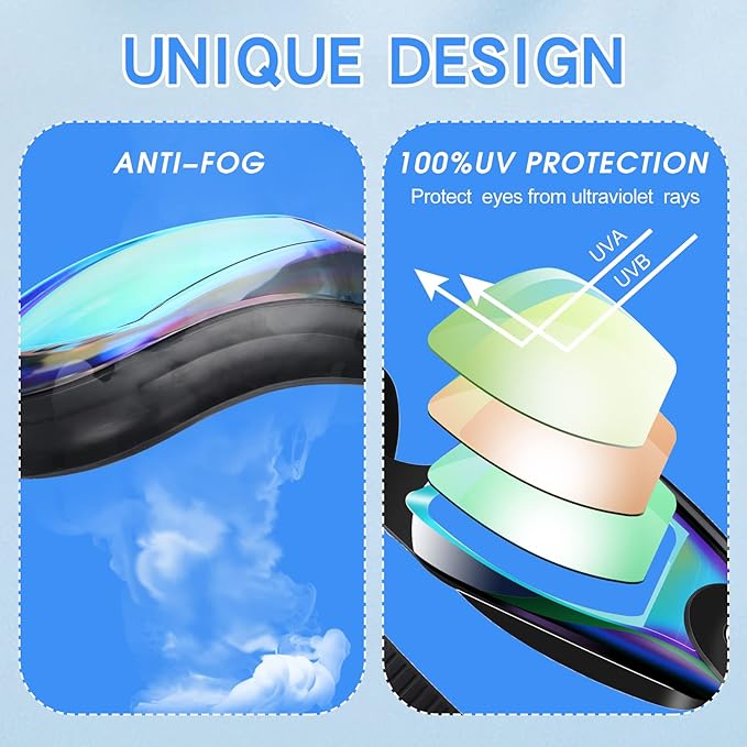 Macarrie 5 Pairs Swimming Goggles for Adults Kids Anti Fog Pool Goggles bulk No Leaking Glasses with Ear Plugs Nose Clip
