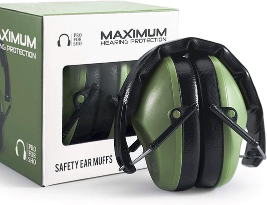 Pro For Sho 34dB NRR Hearing Protection Ear Muffs - Highest NRR in Compact Design, Ear Protection for Shooting, Mowing, Work