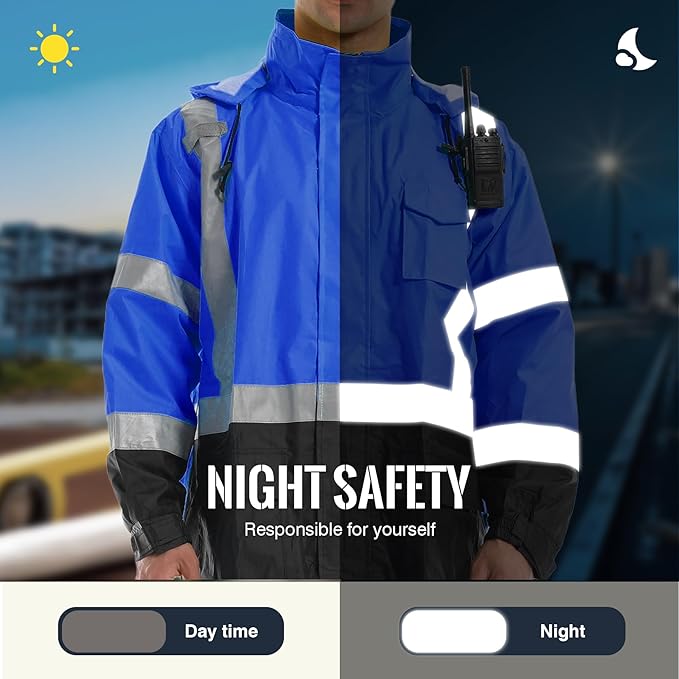 SKSAFETY Hi Vis Reflective Rain suits for Men Waterproof - High Vis Safety Rain Jacket, High Visibility Raincoat for Men