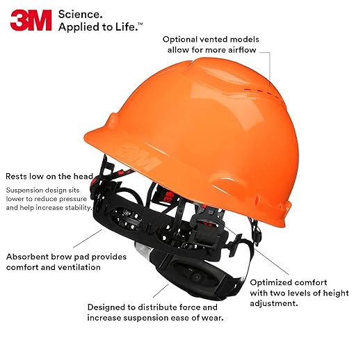 3M Hard Hat SecureFit H-707SFR-UV, Hi-Vis Orange, Non-Vented Cap Style Safety Helmet with Uvicator Sensor, 4-Point Pressure Diffusion Ratchet Suspension, ANSI Z87.1