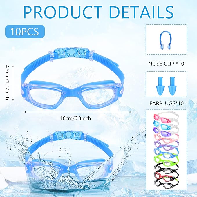 Treela 10 Pcs Swimming Goggles for Adults Pool Goggles Swim Glasses Bulk Multipack Anti Fog Silicone No Leaking