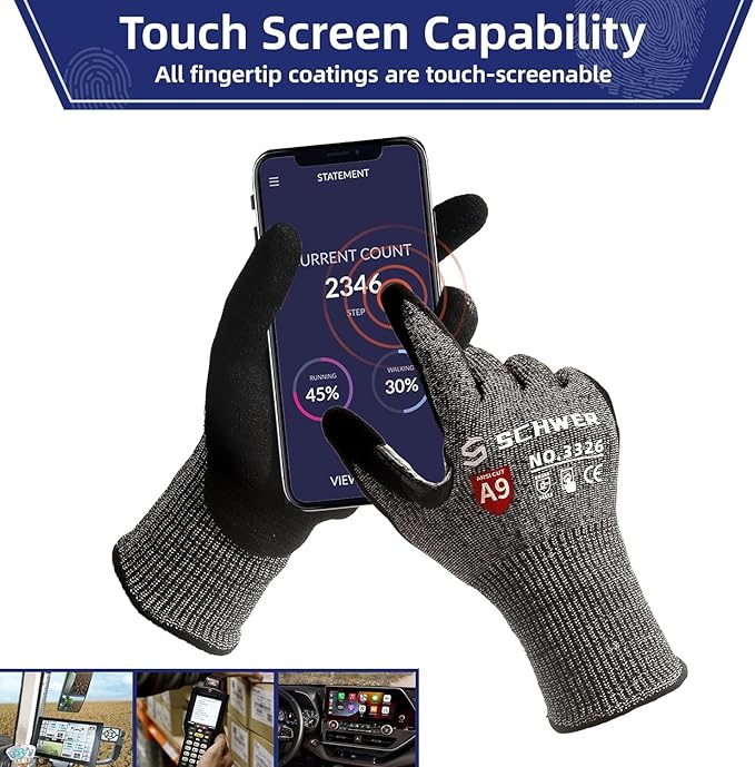 Schwer ProGuard Highest Level Cut Resistant Work Gloves PR3326 for Extreme Protection，ANSI A9 Cut Gloves with Reinforced Thumb, Non Slip, Non PFAS, Durable, Touch-screen, Black 2 Pairs（M）