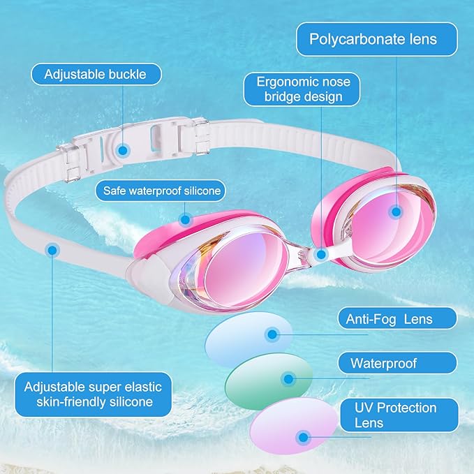 Konohan 8 Pack Kids Goggles Swim Goggles for Adult Kids Swimming Glasses Anti Fog Silicone No Leak Pool Glasses
