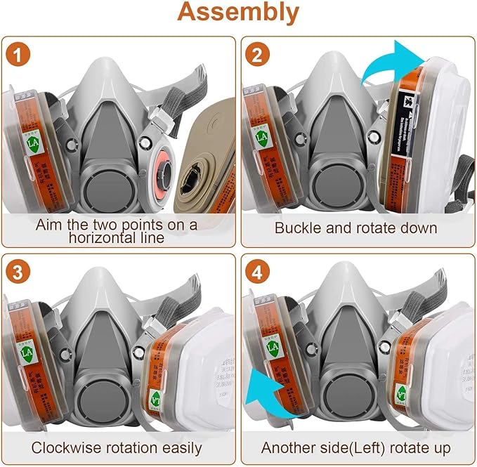 Reusable Active Carbon Respirator, Face Cover Set for Painting Against Dust/Organic Vapors/Smells/Fumes/Sawdust/Asbestos Suitable for Painting,Staining,Car Spraying,Sanding &Cutting