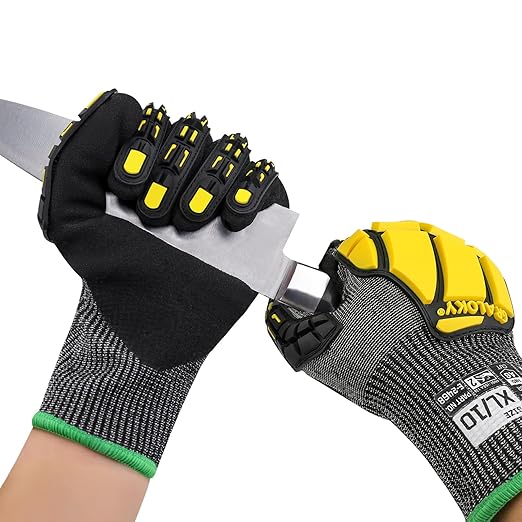 Safety Work Gloves Men Women, ANSI A6 Cut Resistant Gloves, Impact Gloves for Men Women, Touchscreen Mechanic Nitrile Coated Heavy Duty Work Glovess with TPR Protection, X-Large