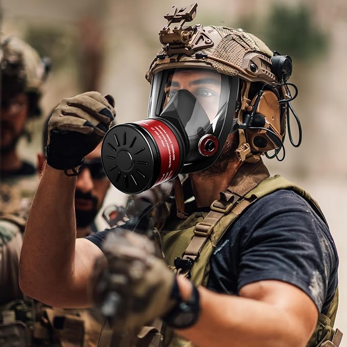 2025 Upgraded Gas Mask, Gas Masks Survival Nuclear and Chemical, Full Face Gas Mask with 40mm Activated Carbon Filter and 6001 Filter, 6800 Respirator Mask for Gases, Vapors, Dust, Chemicals