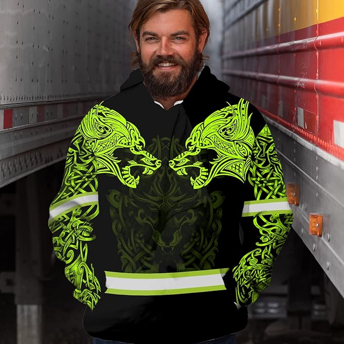 Matedecor Skull High Visibility Shirt Men Reflective Safety Shirts US Flag Custom Name Workwear, Runners, Walkers, Patriotic
