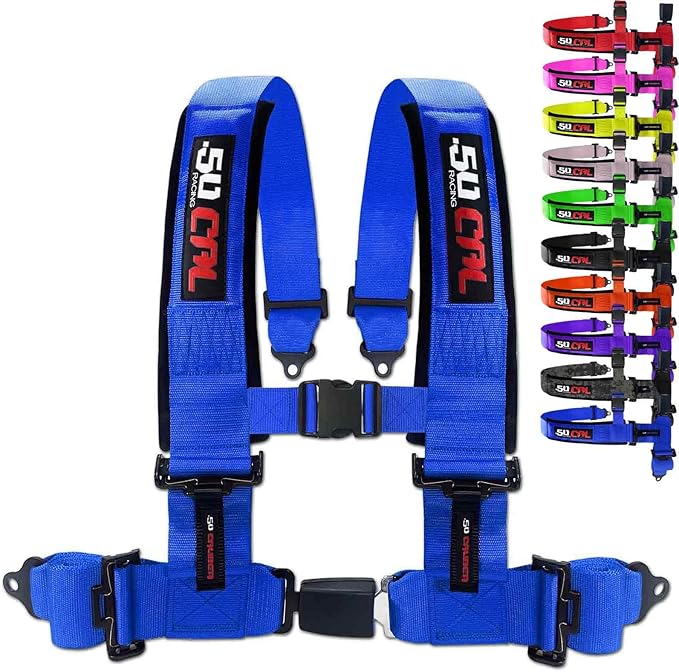 Blue 4 Point Harness for Bucket Seat, Push Button Release, 10 Color Options, Racing Harness, Race Car, Off Road Vehicle, UTV, RZR (1 Unit) [6042]