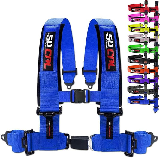 Blue 4 Point Harness for Bucket Seat, Push Button Release, 10 Color Options, Racing Harness, Race Car, Off Road Vehicle, UTV, RZR (1 Unit) [6032]