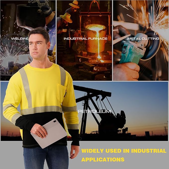 SKSAFETY FR Shirts for Men Long Sleeve, Welding Shirt 6oz Lightweight High Vis Fire Resistant Flame Retardant Shirt CAT2