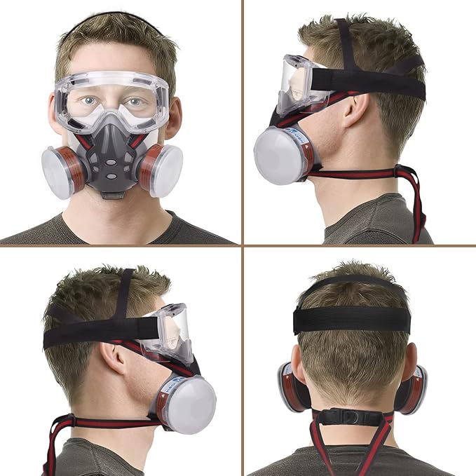 Reusable Respirator Mask with Filters - Chemical Gas Dust Masks w/Goggles for Painting Spraying Sanding Welding Woodworking (308)