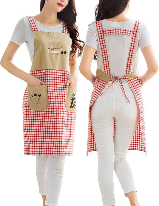 NEWGEM Cotton Chef Apron with Pockets for Kitchen Cooking Baking Grilling Painting